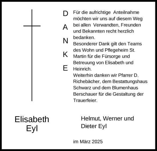 Traueranzeige von Elisabeth Eyl von HNA