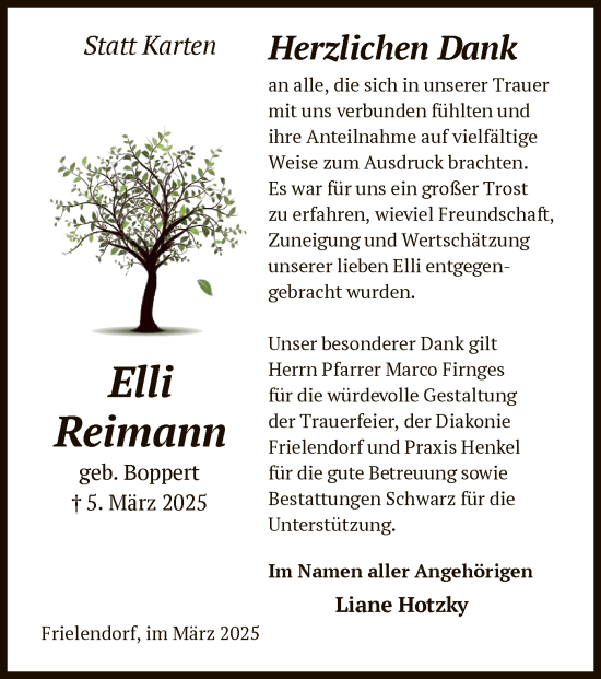 Traueranzeige von Elli Reimann von HNA