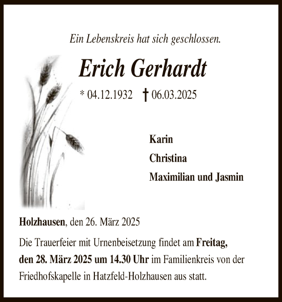 Traueranzeige von Erich Gerhardt von HNA