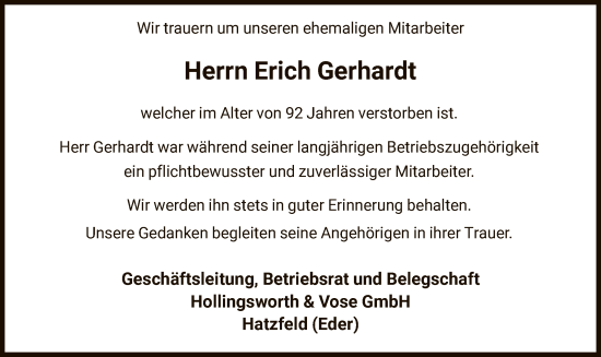 Traueranzeige von Erich Gerhardt von HNA