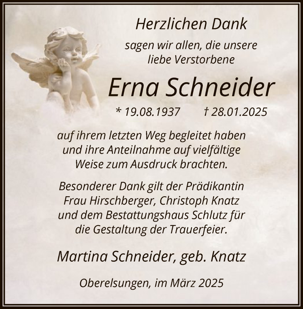 Traueranzeige für Erna Schneider vom 01.03.2025 aus HNA