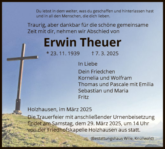 Traueranzeige von Erwin Theuer von HNA