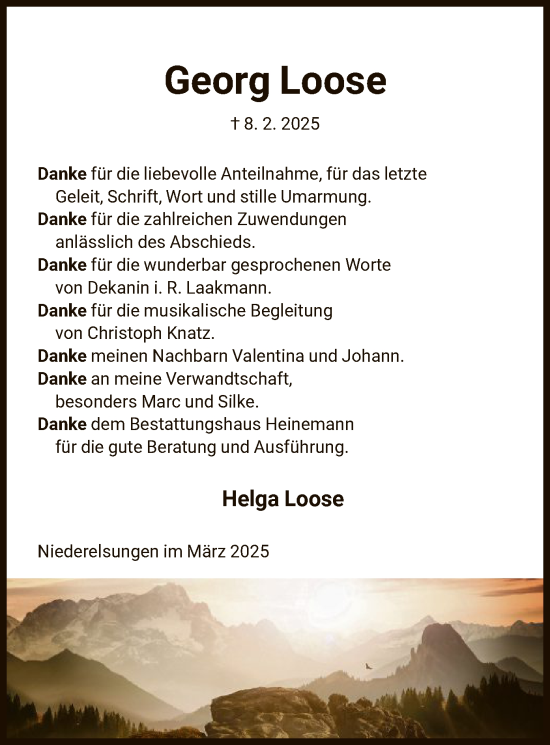 Traueranzeige von Georg Loose von HNA