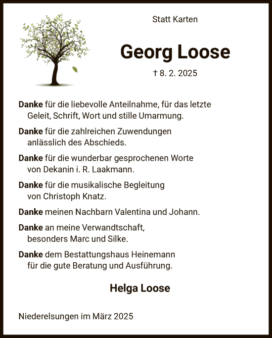 Traueranzeige von Georg Loose von HNA