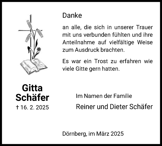 Traueranzeige von Gitta Schäfer von HNA