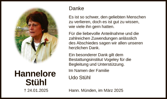 Traueranzeige von Hannelore Stühl von HNA