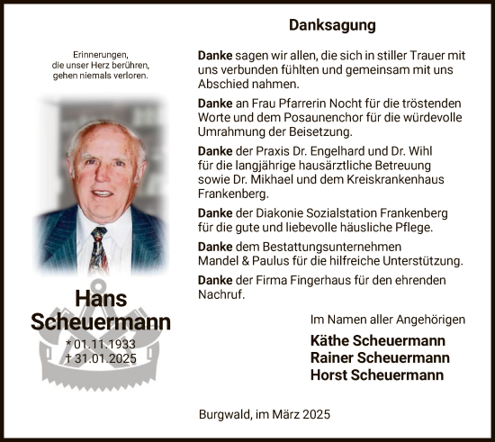 Traueranzeige von Hans Scheuermann von HNA