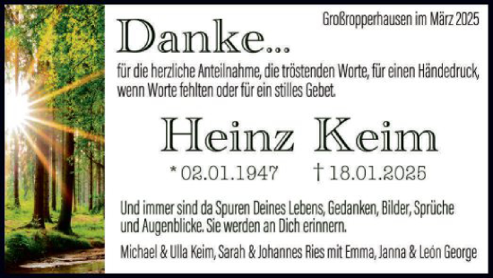 Traueranzeige von Heinz Keim von HNA