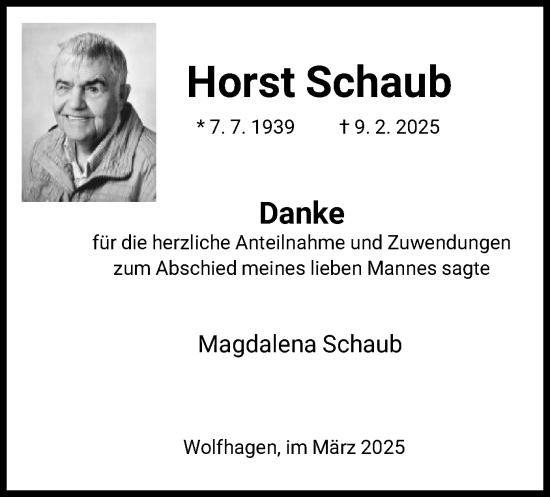 Traueranzeige von Horst Schaub von HNA