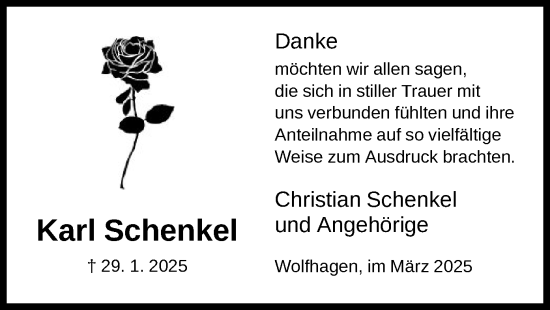 Traueranzeige von Karl Schenkel von HNA