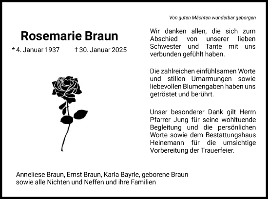 Traueranzeige von Rosemarie Braun von HNA