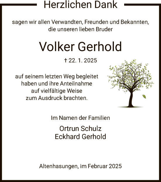 Traueranzeige von Volker Gerhold von HNA