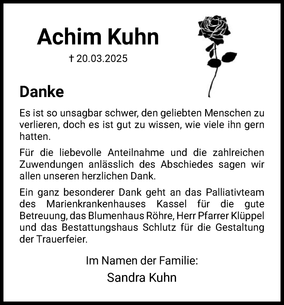  Traueranzeige für Achim Kuhn vom 19.04.2025 aus HNA