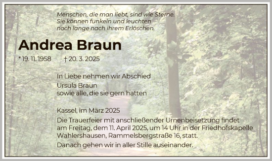 Traueranzeige von Andrea Braun von HNA