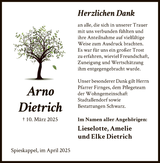Traueranzeige von Arno Dietrich von HNAHNA