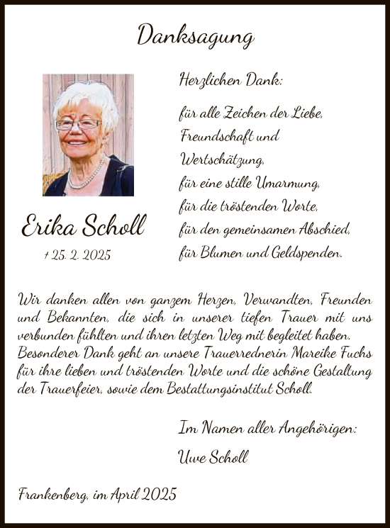Traueranzeige von Erika Scholl von HNA