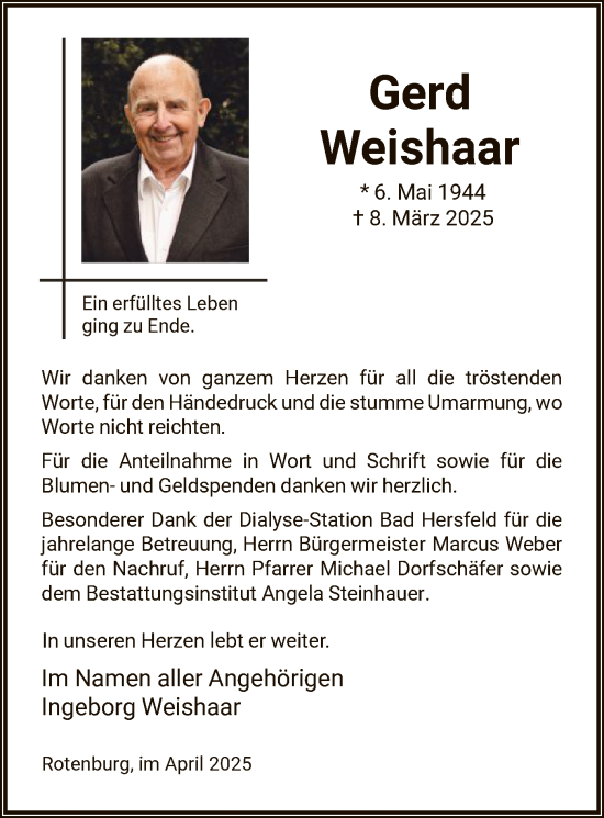 Traueranzeige von Gerd Weishaar von HNA
