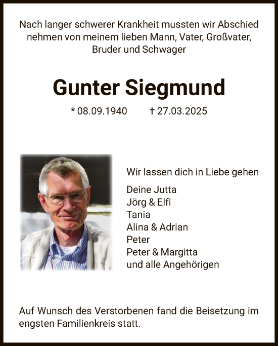 Traueranzeige von Gunter Siegmund von HNA