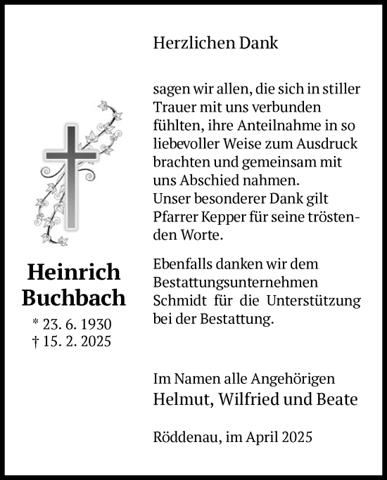 Traueranzeige von Heinrich Buchbach von HNA
