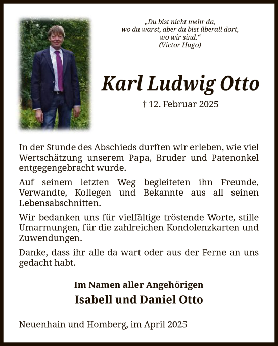 Traueranzeige von Karl Ludwig Otto von HNA
