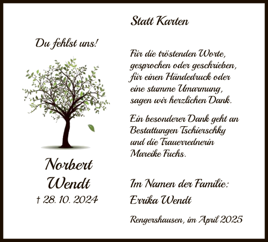 Traueranzeige von Norbert Wendt von HNA