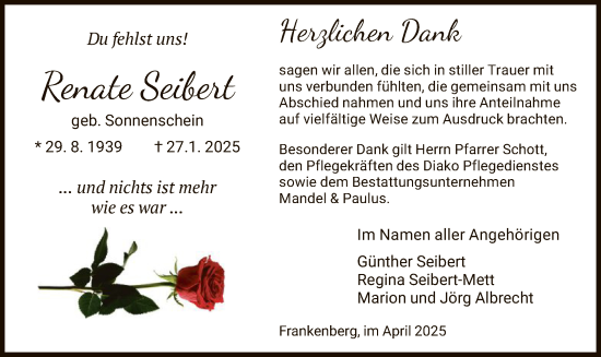 Traueranzeige von Renate Seibert von HNA