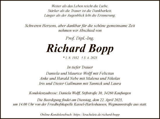 Traueranzeige von Richard Bopp von HNA