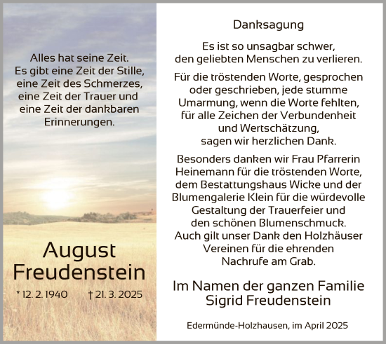 Traueranzeige von Sigrid Freudenstein von HNA