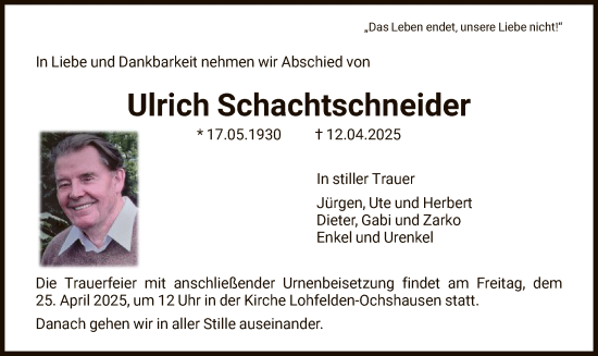 Traueranzeige von Ulrich Schachtschneider von HNA