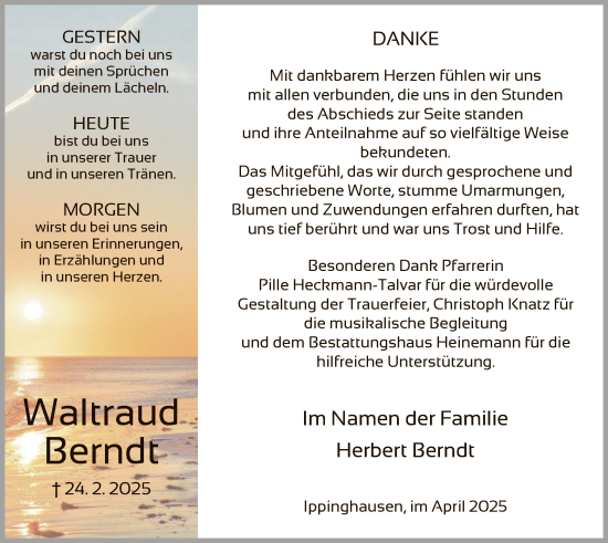 Traueranzeige von Waltraud Berndt von HNA
