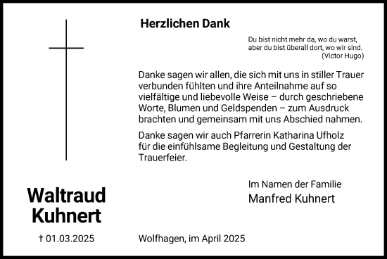 Traueranzeige von Waltraud Kuhnert von HNA