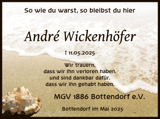 Traueranzeige von Andre Wickenhöfer von HNA