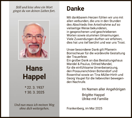 Traueranzeige von Hans Happel von HNA