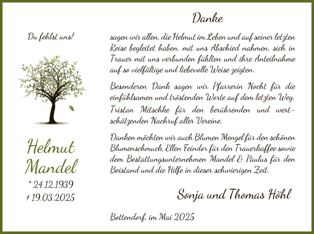  Traueranzeige für Helmut Mandel vom 17.05.2025 aus HNA