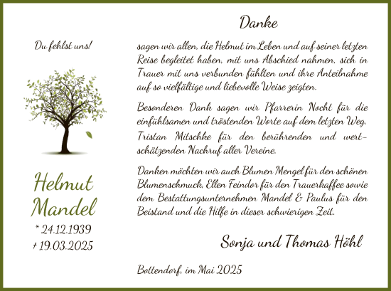 Traueranzeige von Helmut Mandel von HNA