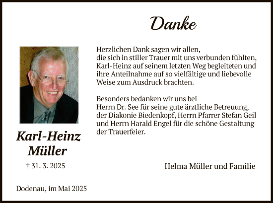 Traueranzeige von Karl-Heinz Müller von HNA