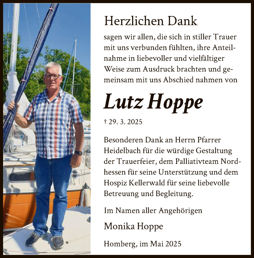  Traueranzeige für Lutz Hoppe vom 10.05.2025 aus HNA