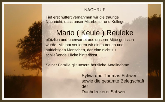 Traueranzeige von Mario Reuleke von HNA