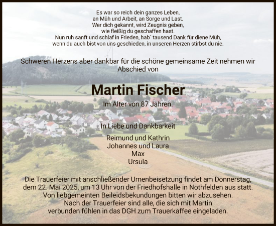 Traueranzeige von Martin Fischer von HNA