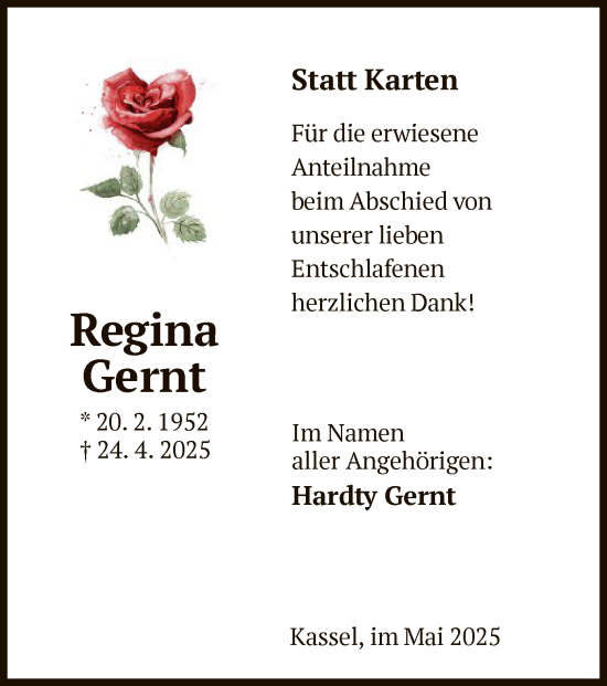 Traueranzeige von Regina Gernt von HNA