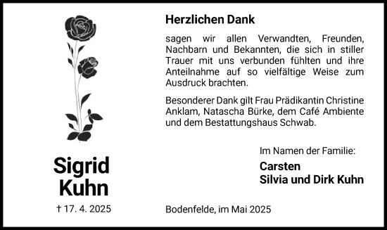 Traueranzeige von Sigrid Kuhn von HNAHNA