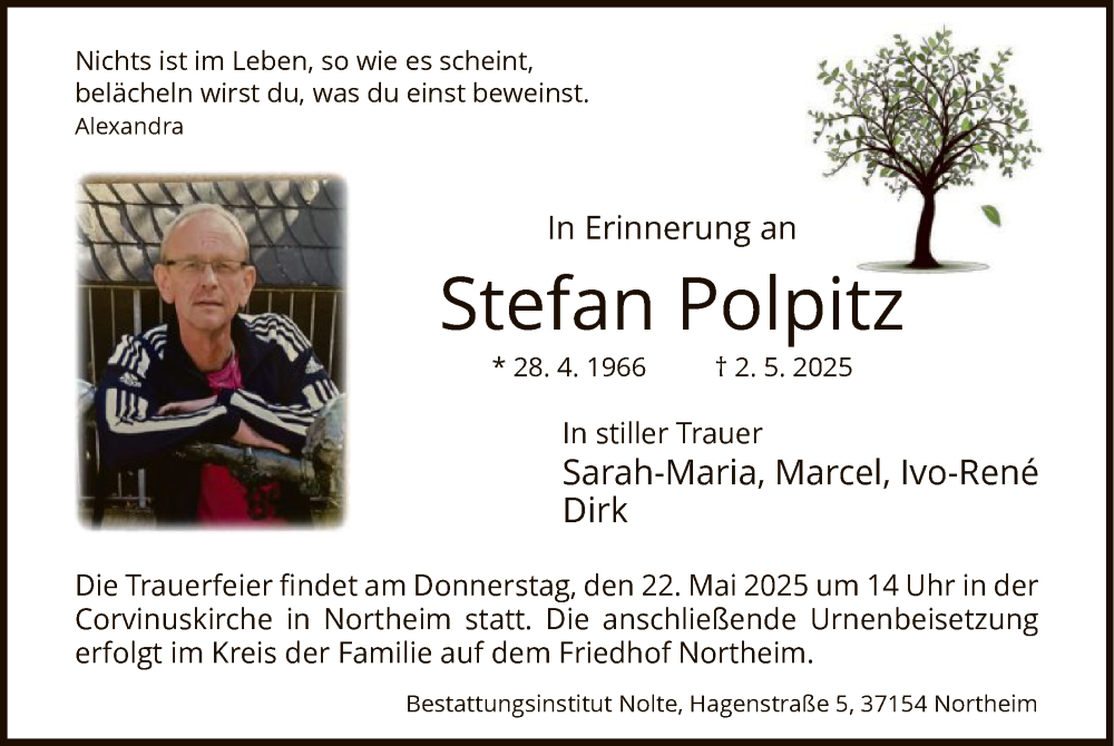  Traueranzeige für Stefan Polpitz vom 10.05.2025 aus HNA