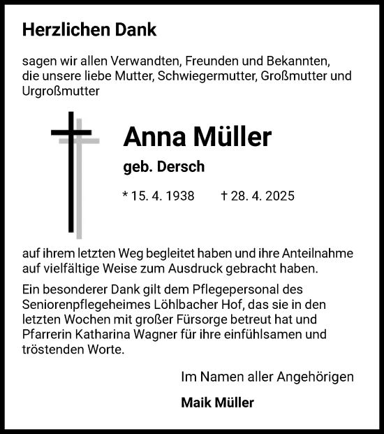 Traueranzeige von Anna Müller von HNA