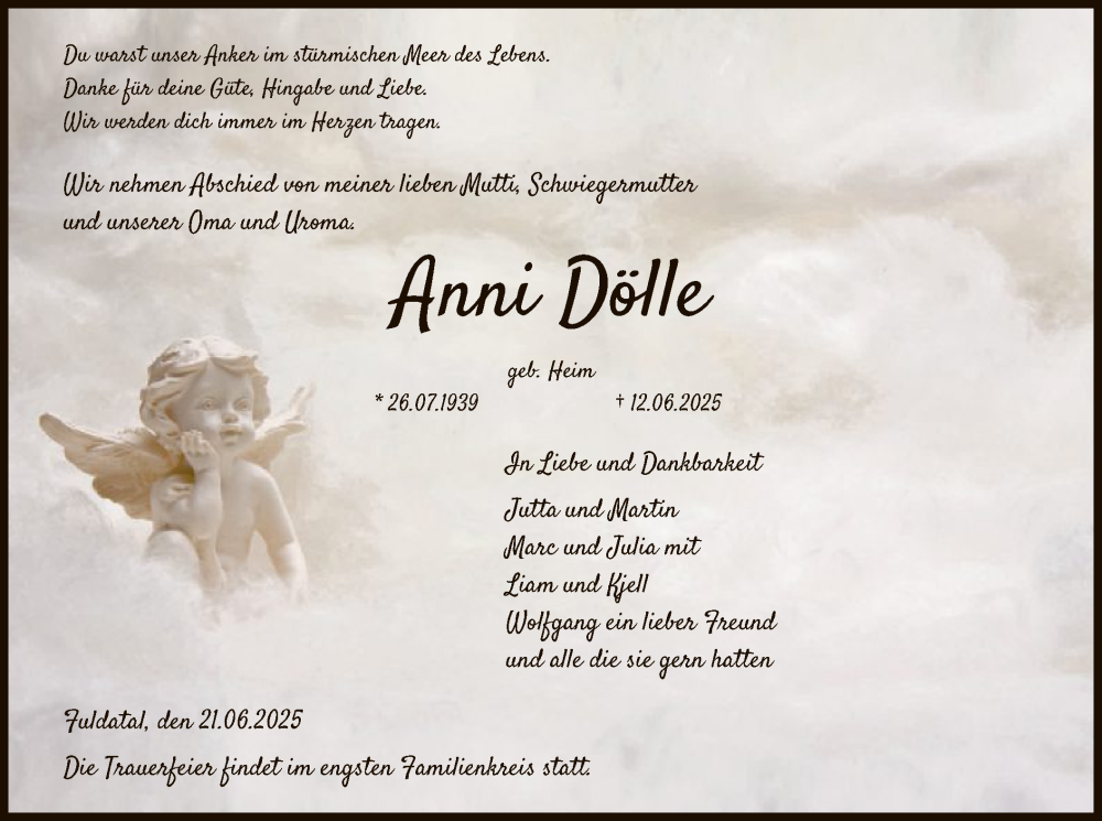  Traueranzeige für Anni Dölle vom 21.06.2025 aus HNA