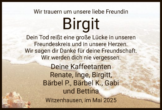 Traueranzeige von Birgit  von HNA
