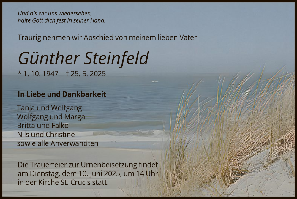  Traueranzeige für Günther Steinfeld vom 31.05.2025 aus HNA