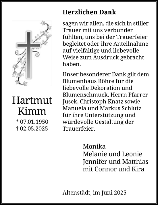 Traueranzeige von Hartmut Kimm von HNA