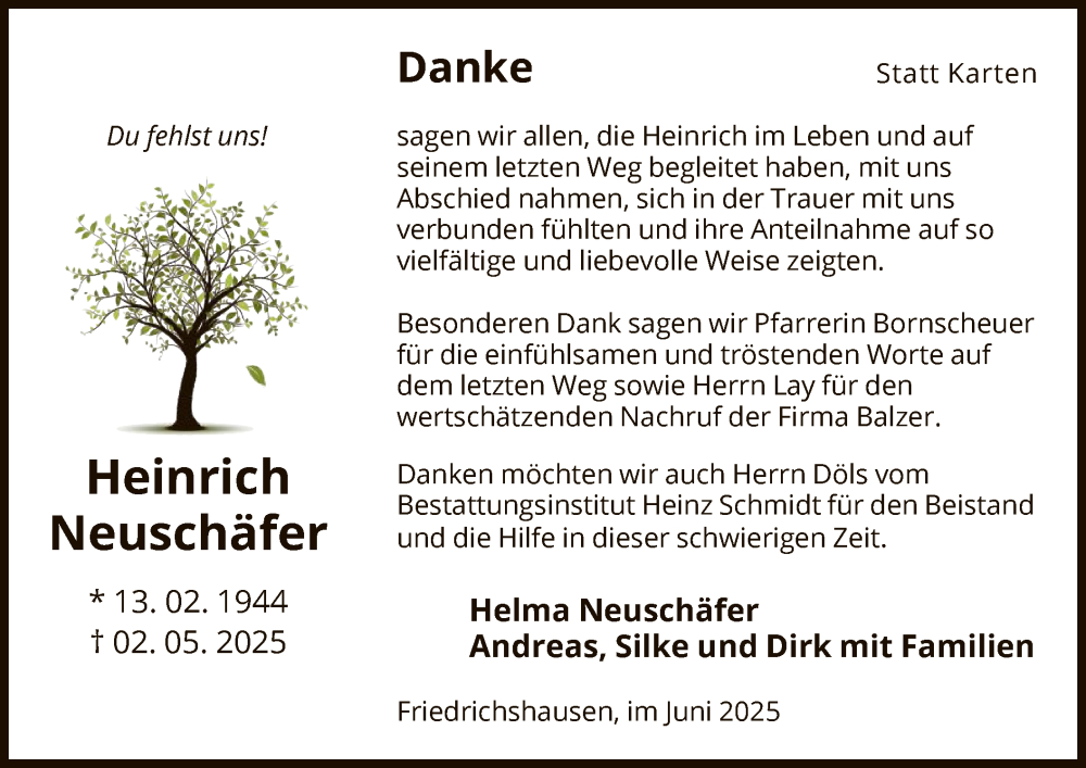  Traueranzeige für Heinrich Neuschäfer vom 07.06.2025 aus HNA