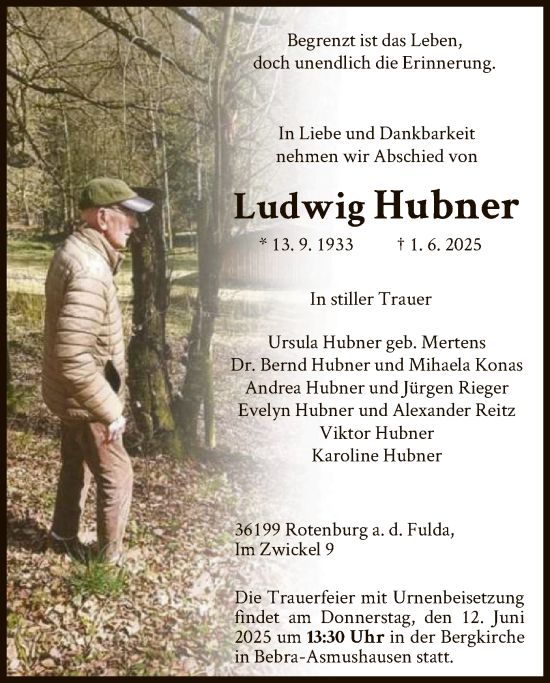 Traueranzeige von Ludwig Hubner von HNA