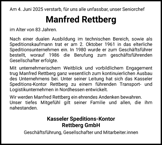 Traueranzeige von Manfred Rettberg von HNAHNA